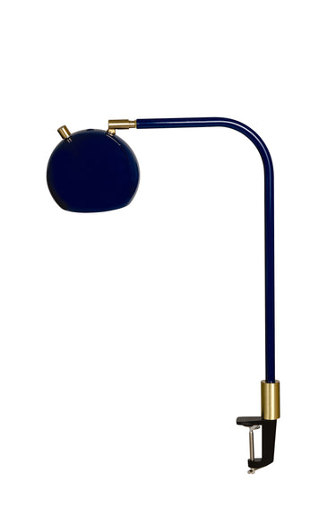 House of Troy Aria Clip on table lamp round globe navy blue/satin brass
