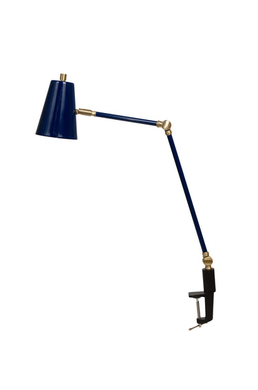 House of Troy Aria Clip on table lamp spot light navy blue/satin brass