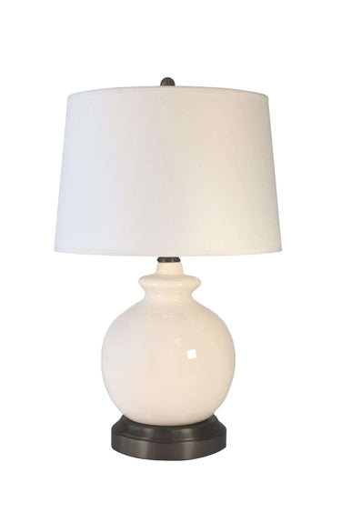 Abbeygale ivory ceramic cordless table lamp with linen shade and rechargeable battery base