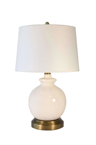 Abbeygale ivory ceramic cordless table lamp with antique brass base