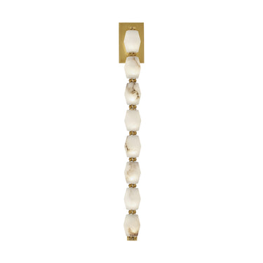 Natural brass Collier 28 Alabaster sconce, vertical LED wall light detail.