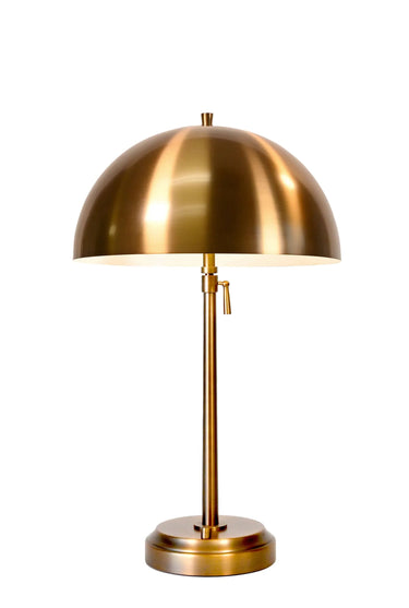 Alexis rechargeable table lamp in dark antique brass with beige linen empire shade