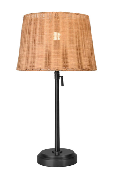 Alexis Cordless Table Lamp with black base and rattan shade