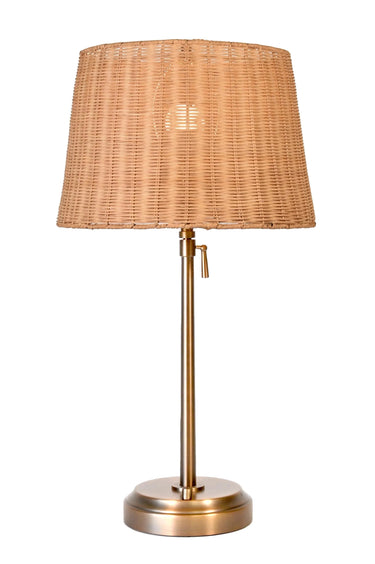 Alexis Cordless Table Lamp with Antique Brass Finish and Rattan Shade