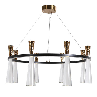Almhult 32" Modern Brass & White LED Chandelier | 8-Light Geometric Design