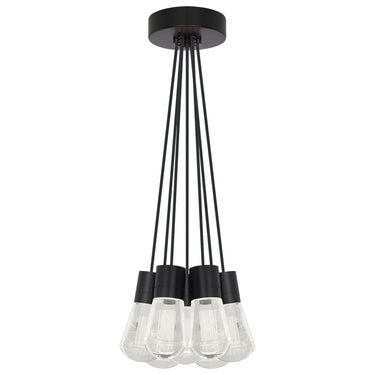 Sean Lavin Alva Contemporary Edison Chandelier by Visual Comfort Modern | Dimmable 7-Light LED Pendant for Living Room, Black Cord and Black FInish,