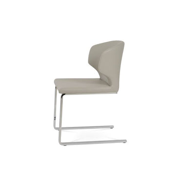 Amed Flat upholstered dining chair in light grey Furni-Soft leatherette with chrome sled base by Soho Concept