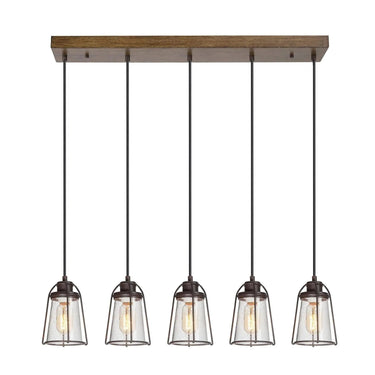 Anasipia 5-light 29-inch farmhouse kitchen island chandelier with rustic iron and seeded glass shades.