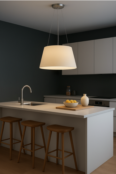 Tolomega Pendant Light by Artemide installed in a Kitchen Island