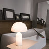 Dimmable LED Atollo Opal table lamp by Oluce for modern office desk lighting