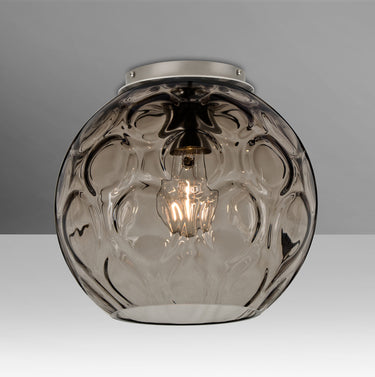 Bombay optic globe semi-flush in Smoke glass, satin nickel, straight-on | Besa Lighting – shot in Satin Nickel, the Black version has the same glass