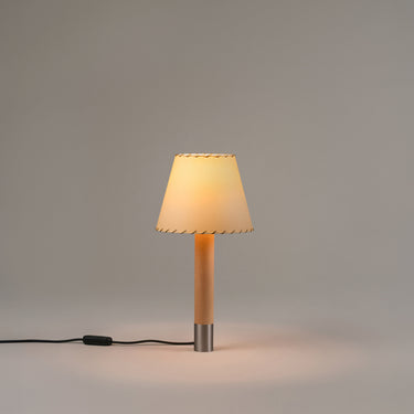 Modern Basica M1 table lamp by Santa & Cole with minimalist Spanish contemporary styling, Stitched Beige Parchment