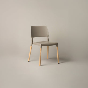 Belloch Chair by Santa & Cole in light grey with natural beech wood legs for modern dining and office spaces