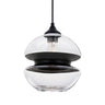 Besa Hula 8 clear and black glass outdoor pendant light with black canopy for covered patios
