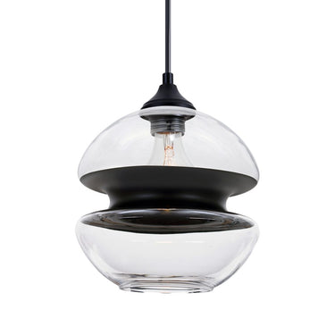 Besa Hula 8 clear and black glass outdoor pendant light with black canopy for covered patios
