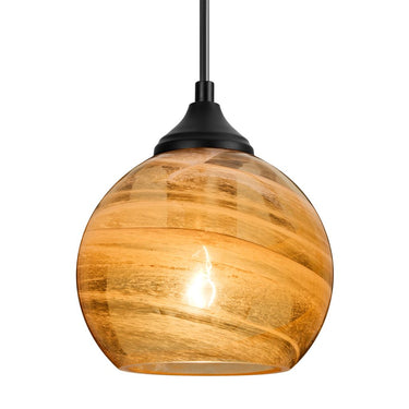 Besa Jilly outdoor pendant with Vapor Amber glass shade and black finish for covered patios