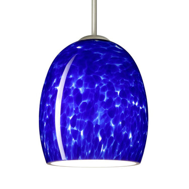 Besa Lucia pendant light with Blue Cloud handcrafted glass shade and satin nickel finish