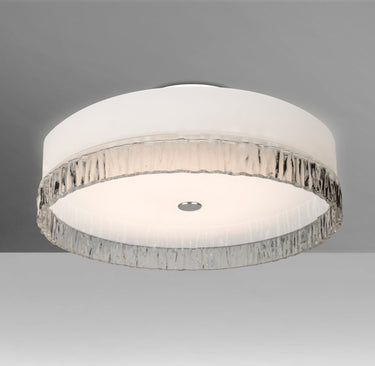 Contemporary flush mount ceiling fixture with smoke stone glass and flat white diffuser