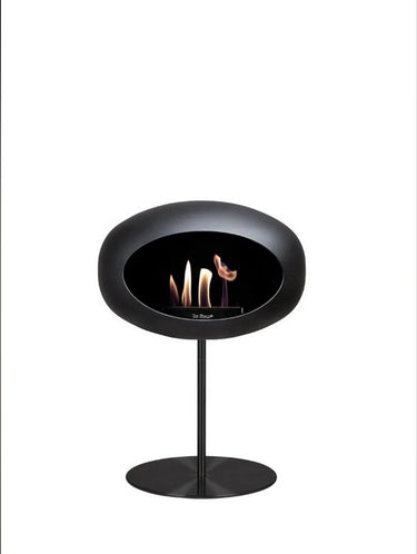 Front view of Dome Black Ground Steel Low Fireplace by Le Feu