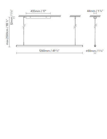 B.lux Blokinline LEDTube S 1200 Linear pendant lamp by AIA Salazar-Navarro dimensions drawing