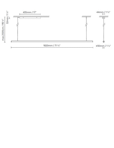 B.lux Blokinline LEDTube S 1800 Linear pendant lamp by AIA Salazar-Navarro dimensions drawing