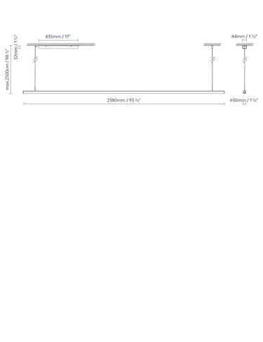 B.lux Blokinline LEDTube S 2400 Linear pendant lamp by AIA Salazar-Navarro dimensions drawing