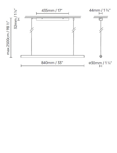 B.lux Blokinline LEDTube S 900 Linear pendant lamp by AIA Salazar-Navarro dimensions drawing