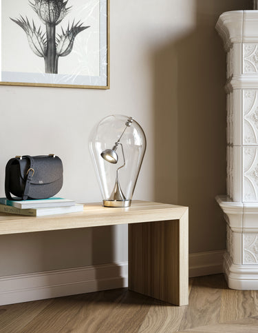 Blow Table Lamp by Lodes with blown glass diffuser and adjustable directional LED for desks, bedside tables, and study areas