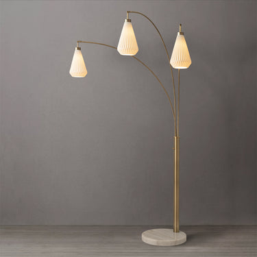 Nova of California Concord Bone Porcelain Shade 3 Light Arc Floor Lamp 85 Weathered Brass Walnut