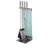 Conmoto Teras Fireplace Tools with Stand, stand with four tools and clear glass panel
