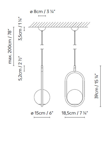 Measurements for the C-Ball S1 (line drawing)