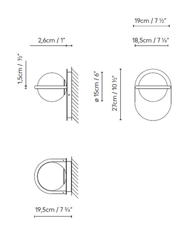 Measurements for the C-Ball W (1L) (line drawing)