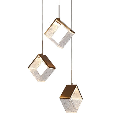 Cendrillon Modern Brass LED Chandelier - 3 Light, Square Design, 17"
