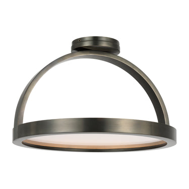 Minimalist dark bronze round semi flush light, Cerne, Kelly Wearstler design