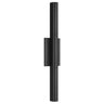 Visual Comfort Modern Chara 26 inch black LED outdoor wall sconce, installed on a building facade, providing 3000K warm white lighting.