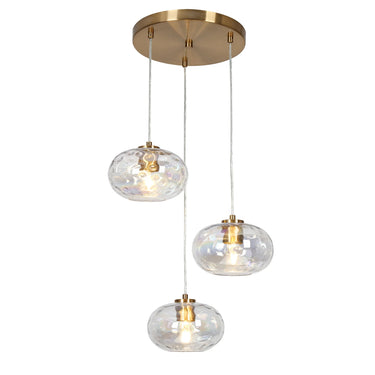 Modern Brass Chandelier with 3 Iridescent Globe Glass Shades - Chrysaorican Collection