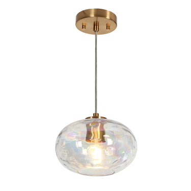 Hand-Blown Iridescent Globe Pendant Light by Chrysaorican - Brass Finish