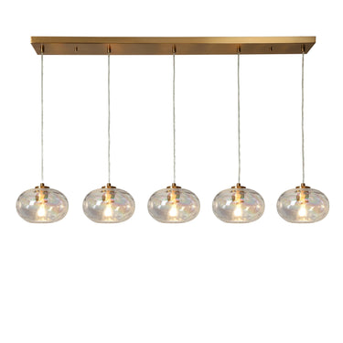 Chrysaorican Luxury Linear Pendant Light - 5 Iridescent Globes, Adjustable Height