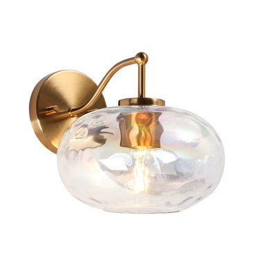 Iridescent Globe Glass Wall Sconce - Brass Finish | Elegant Gold Finish Lamp