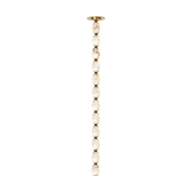 Collier 36 inch Alabaster pendant light with natural brass connectors, showcasing warm LED illumination.