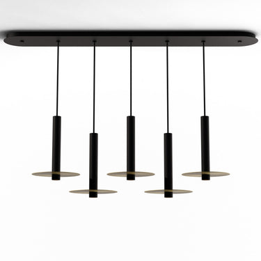 Combi linear 5-light LED pendant with decorative aluminum plate in modern kitchen