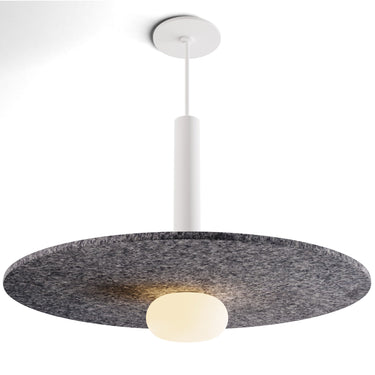 Combi LED pendant light with acoustic panel and Frost White glass ball for modern interiors