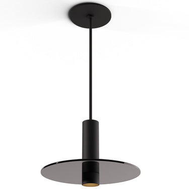 Modern LED pendant light with decorative glass plate and slim cylindrical design