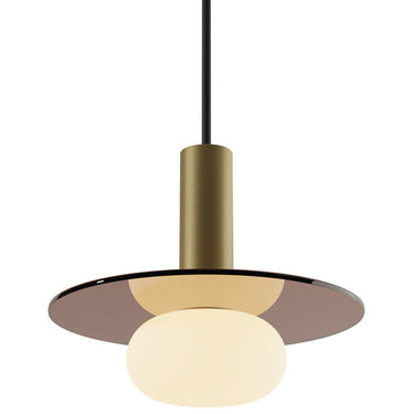 Combi LED pendant with decorative glass plate and frosted glass ball by Koncept in matte black finish