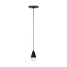 Visual Comfort Cupola pendant in black finish with alabaster dome shade, warm 3000K LED light.