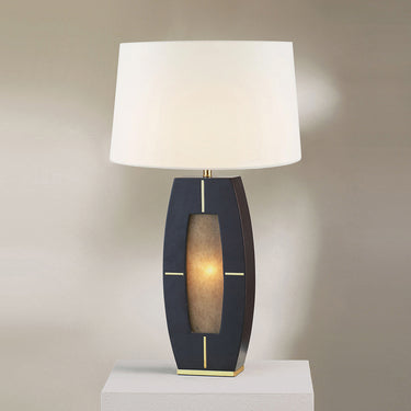 Nova of California Delacey Table Lamp Night Light Ebony Wood Weathered Brass White Linen Shade