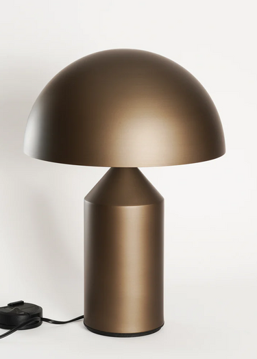 Contemporary Italian Atollo table lamp in satin bronze with cylinder and cone shapes