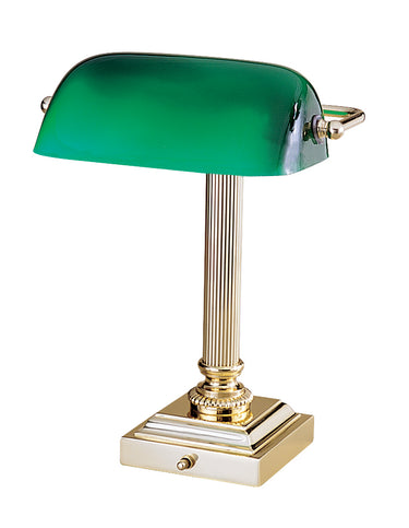 House of Troy Shelburne Collection Polished Brass & Green Glass Lamp