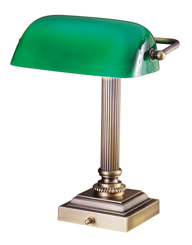 House of Troy Shelburne Collection Antique Brass & Green Glass Lamp