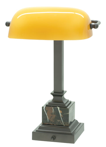 House of Troy Shelburne Collection Mahogany Bronze & Amber Glass Desk Lamp